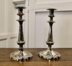 Antique Rococo Revival Silver Plated Candle Sticks, 12-Inch Pair, 1880