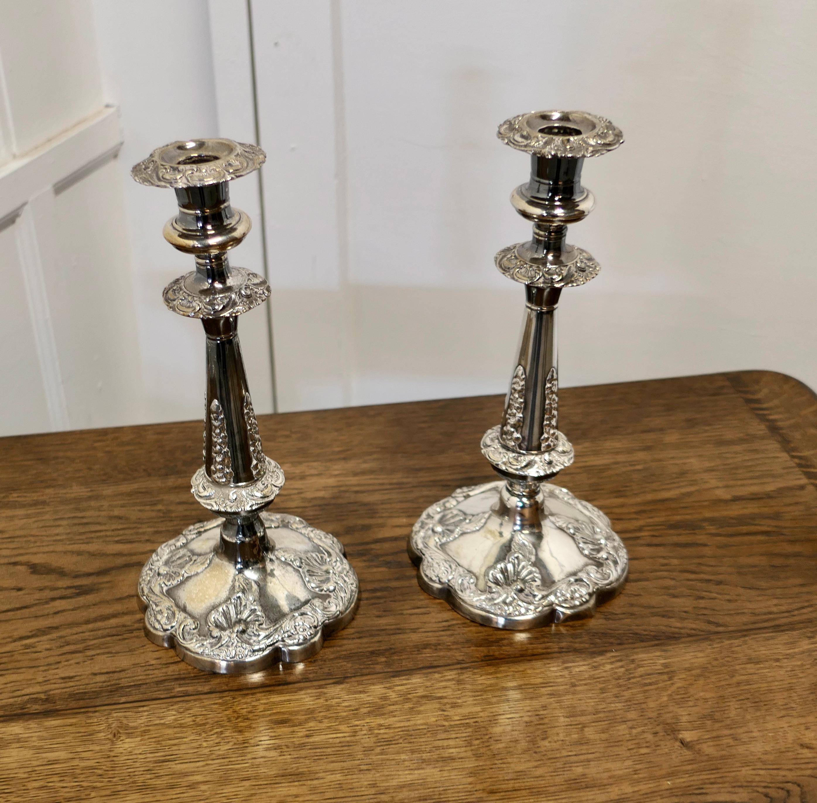 Rococo Revival Pair of 19th Century Silver Plated Candle Sticks For Sale