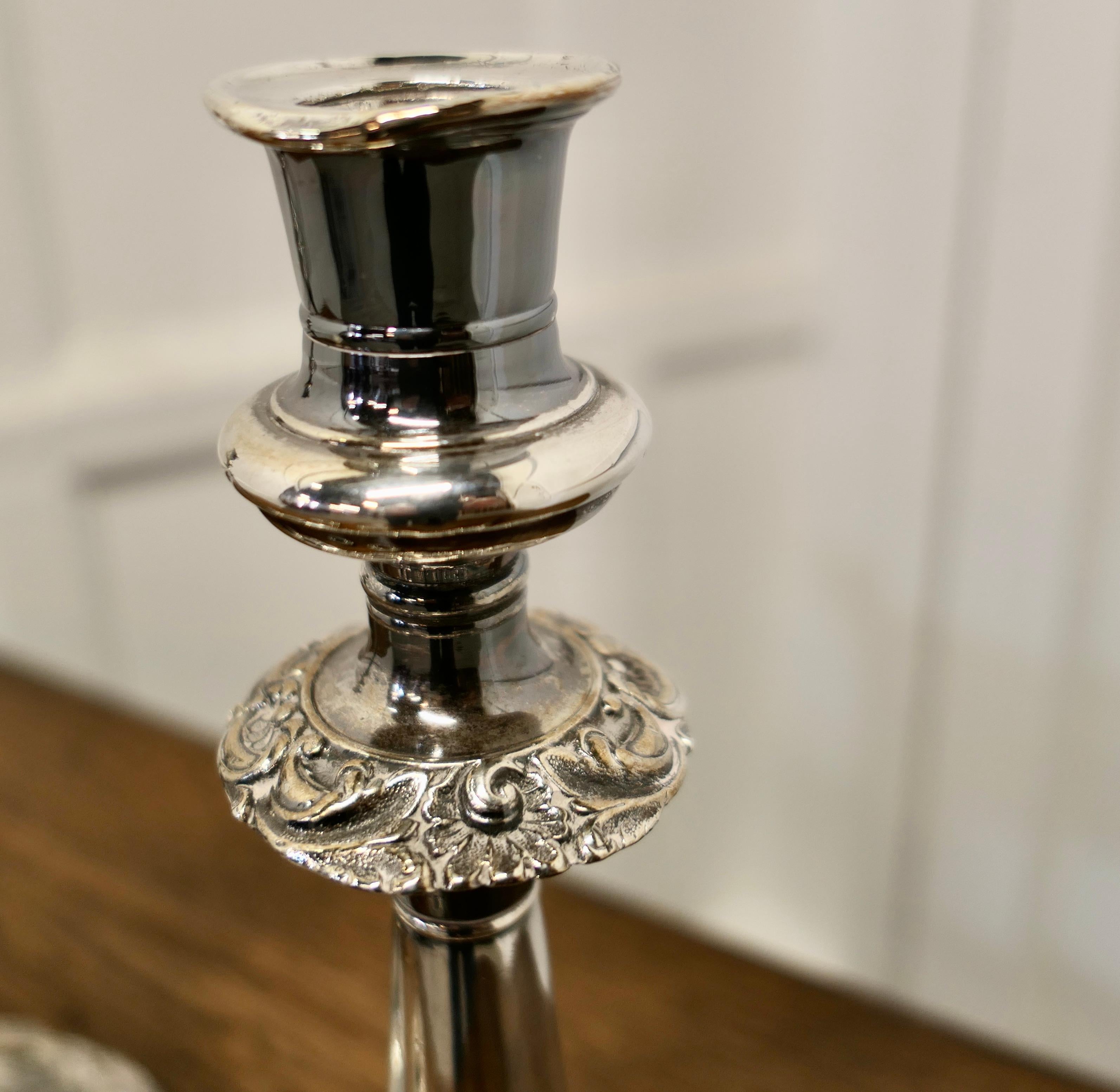 Pair of 19th Century Silver Plated Candle Sticks For Sale 1