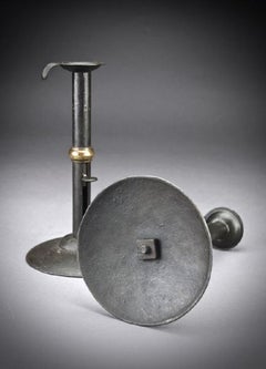 Pair of 19th Century Steel and Brass Hogscraper Candlesticks