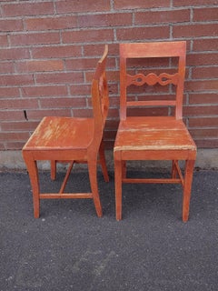 A pair of 19th Century Swedish Folk Art Empire chairs with original paint