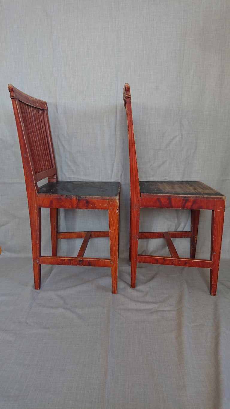 Pine Pair of 19th Century Swedish Gustavian Chairs with Untouched Originalpaint For Sale