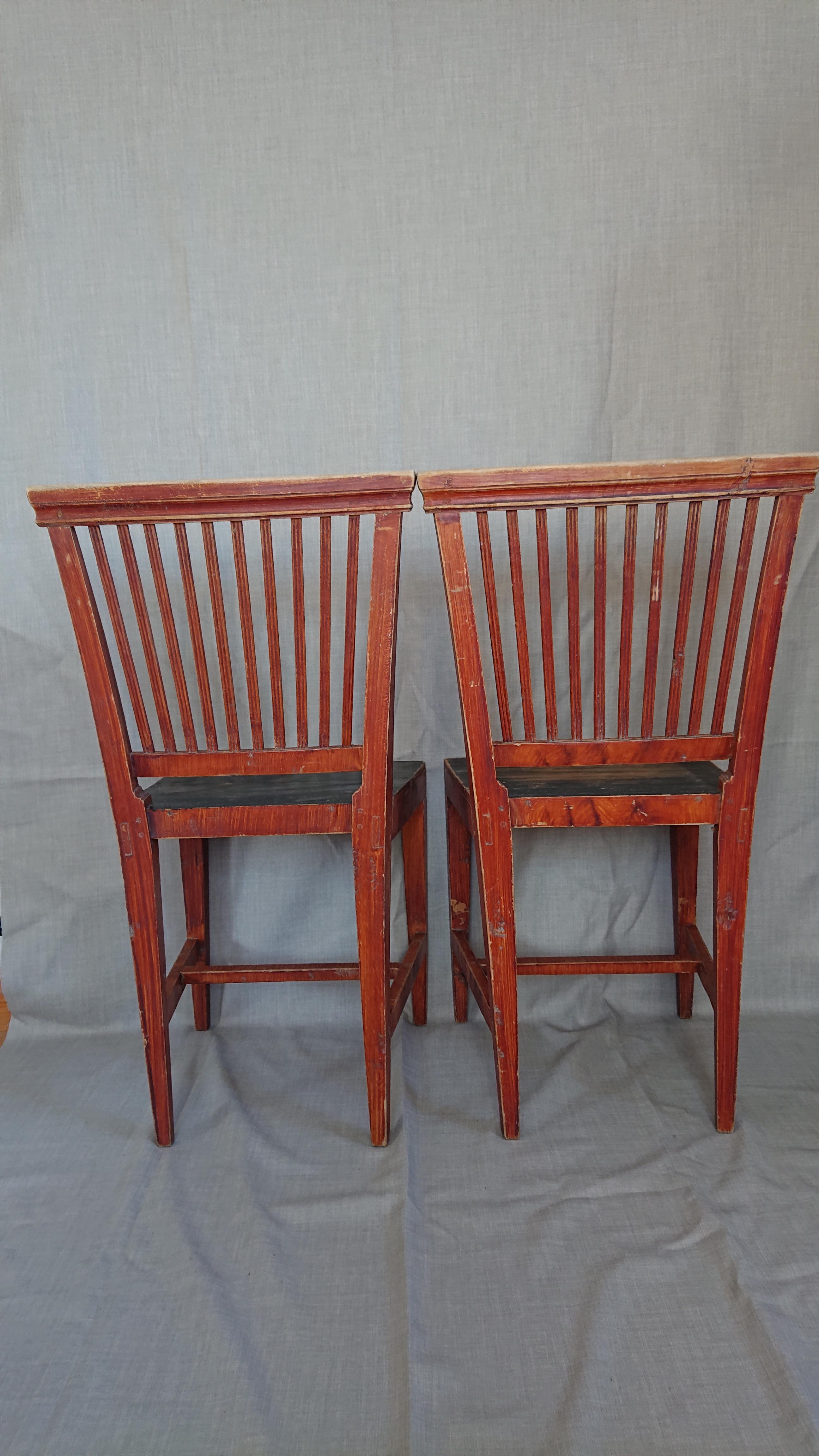 Pair of 19th Century Swedish Gustavian Chairs with Untouched Originalpaint For Sale 1
