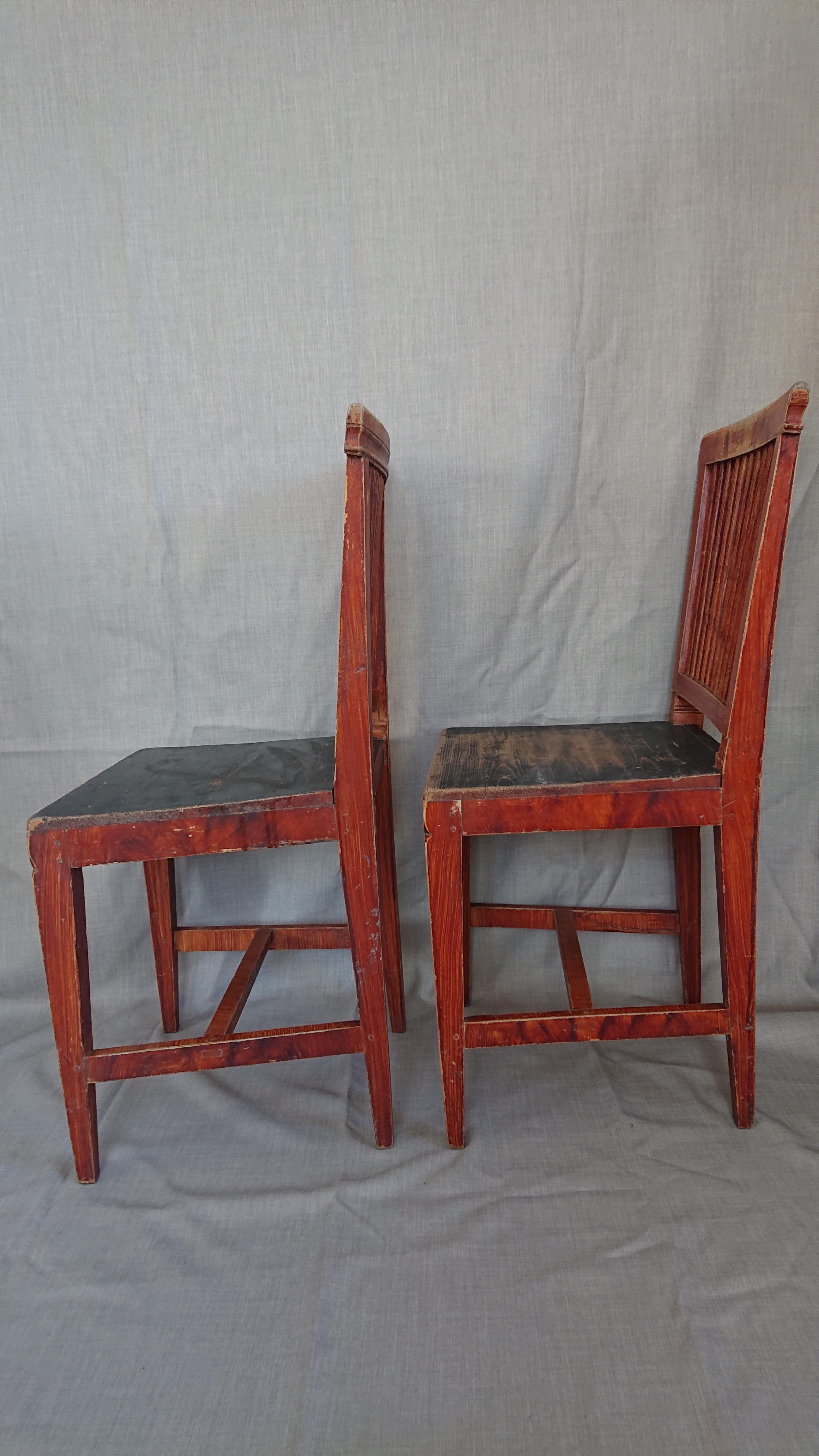 Pair of 19th Century Swedish Gustavian Chairs with Untouched Originalpaint For Sale 2