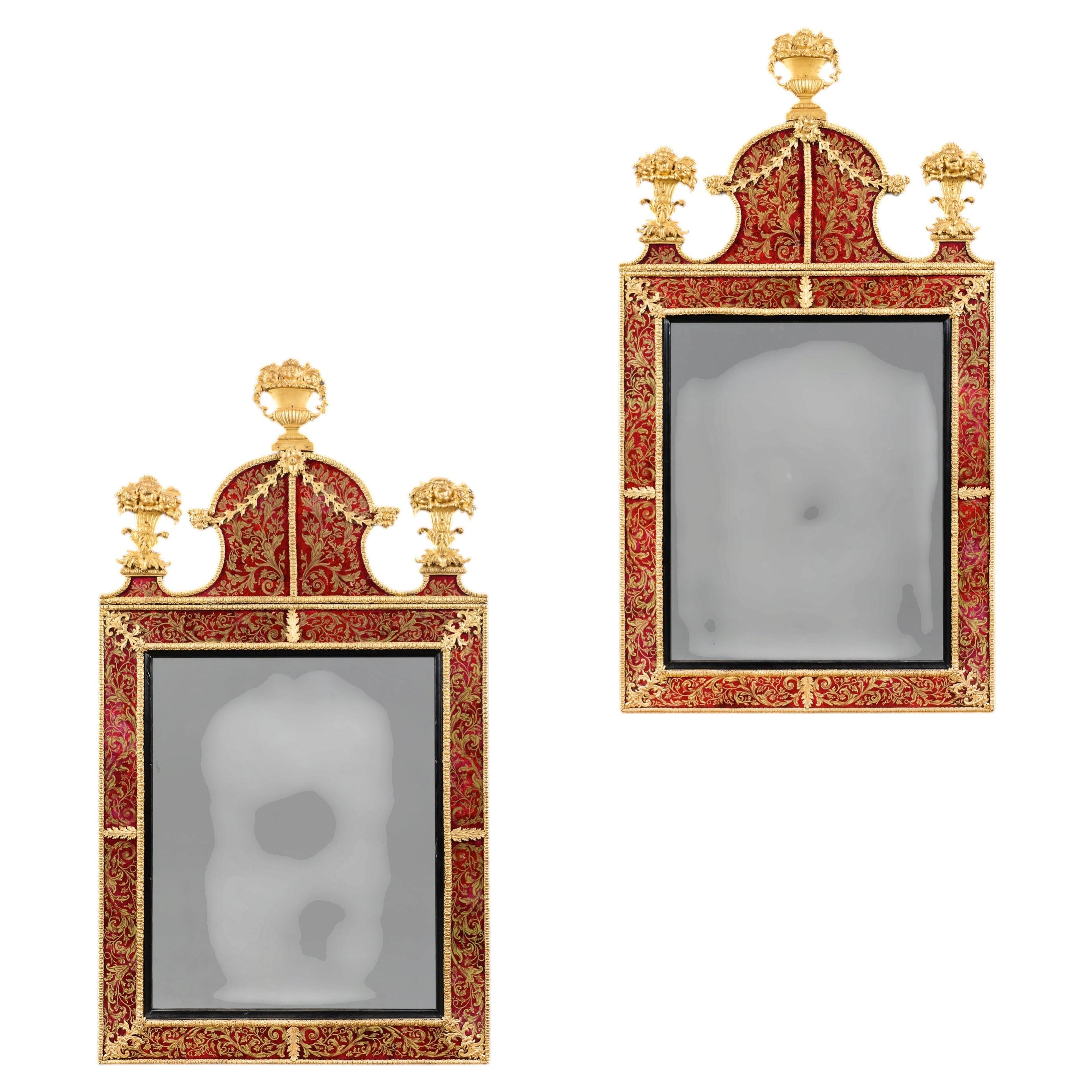 A Pair of 19th Century Swedish Red Verre Eglomise Mirror After Precht For Sale