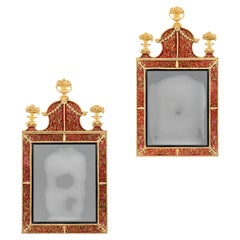 A Pair of 19th Century Swedish Red Verre Eglomise Mirror After Precht