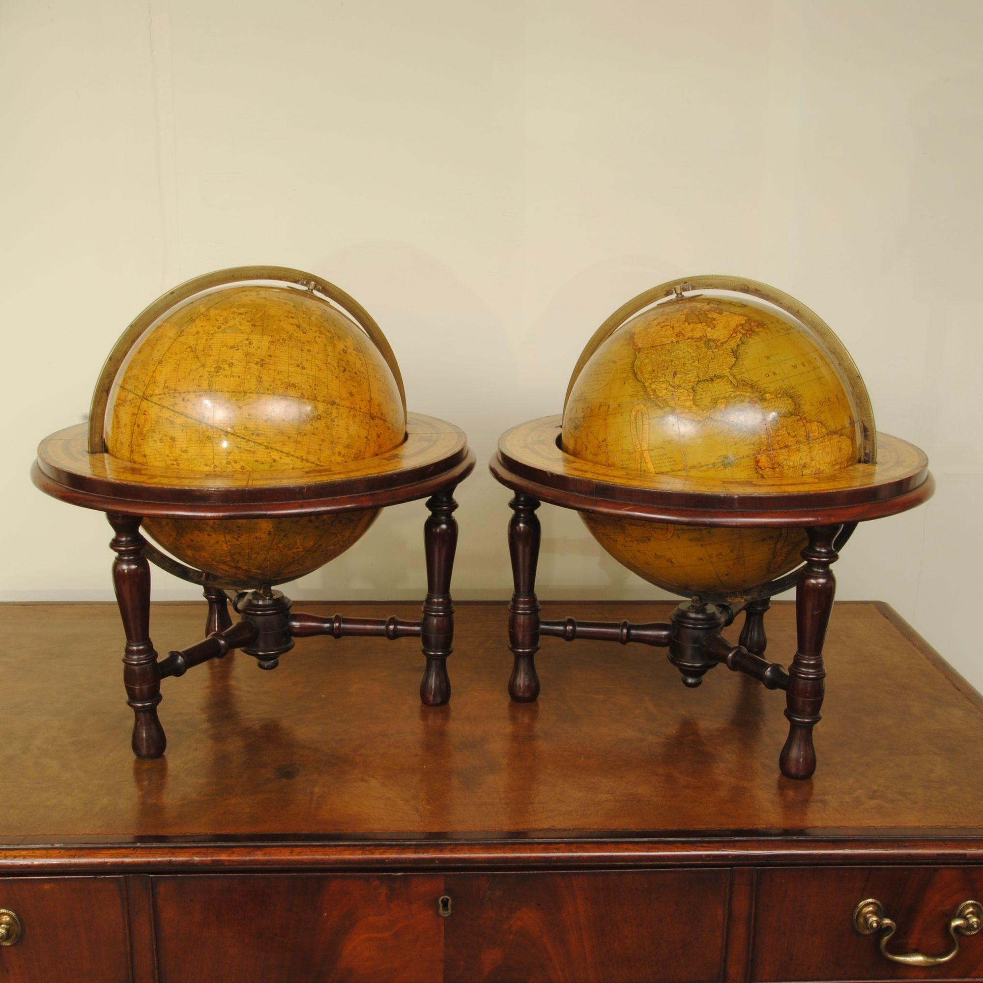 English Pair of 19th Century Table Globes by Crunchley For Sale