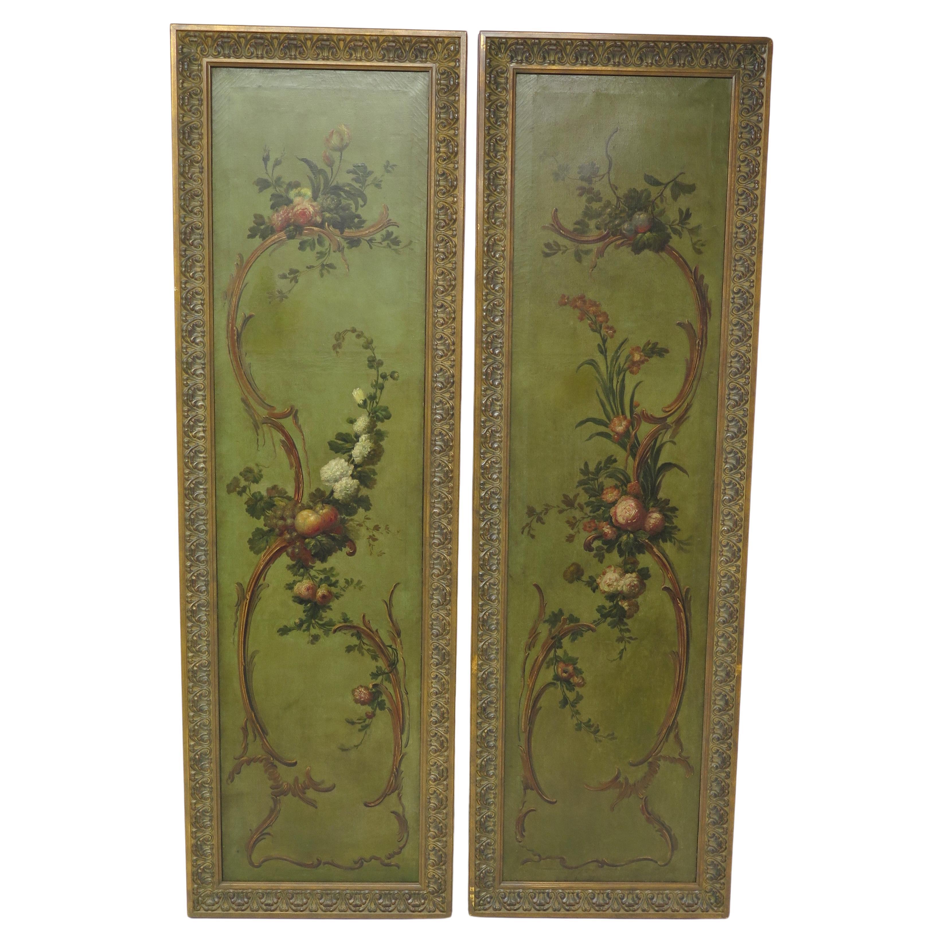 A Pair of 19th Century Tall Painted Panels For Sale