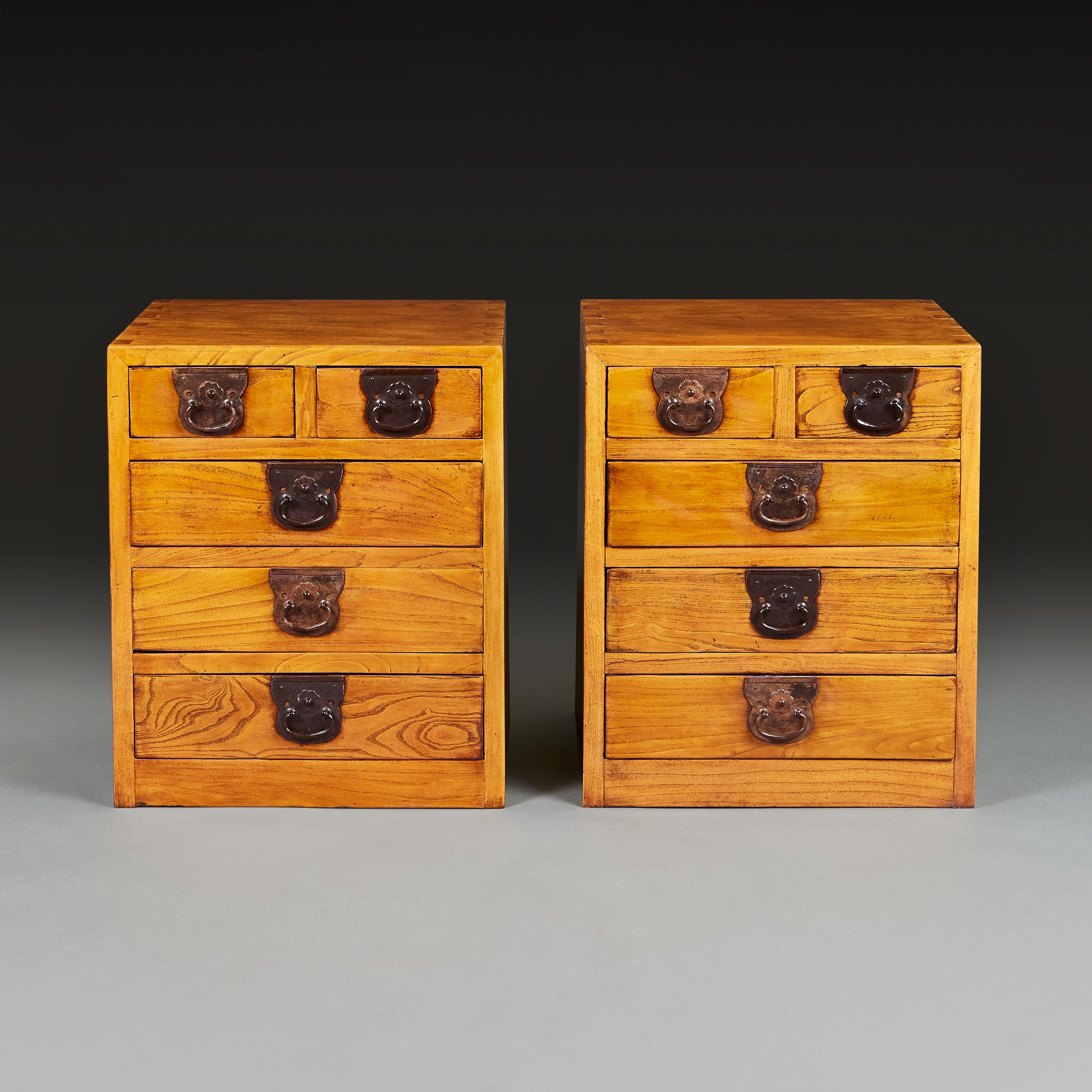 Japanese Pair of 19th Century Tansu Bedside Cabinets