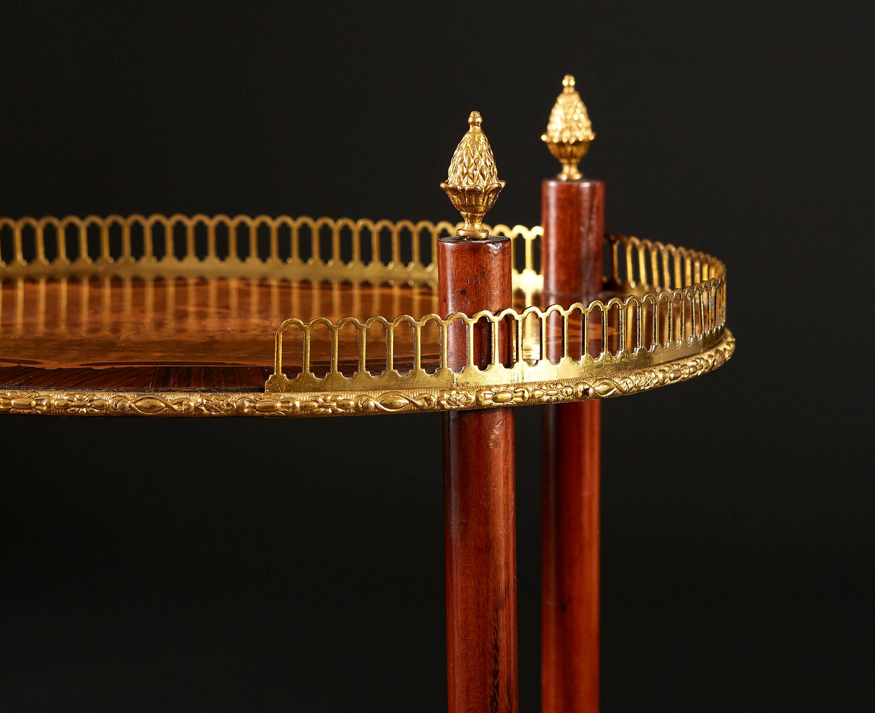 A Pair of 19th Century Three Tier Marquetry Etageres with Brass Galleries In Good Condition In London, GB