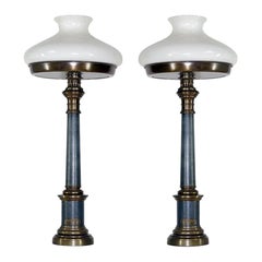 Antique Pair of 19th Century Two-Tone Table Lamps, Easily Converted to Use Silk Shade