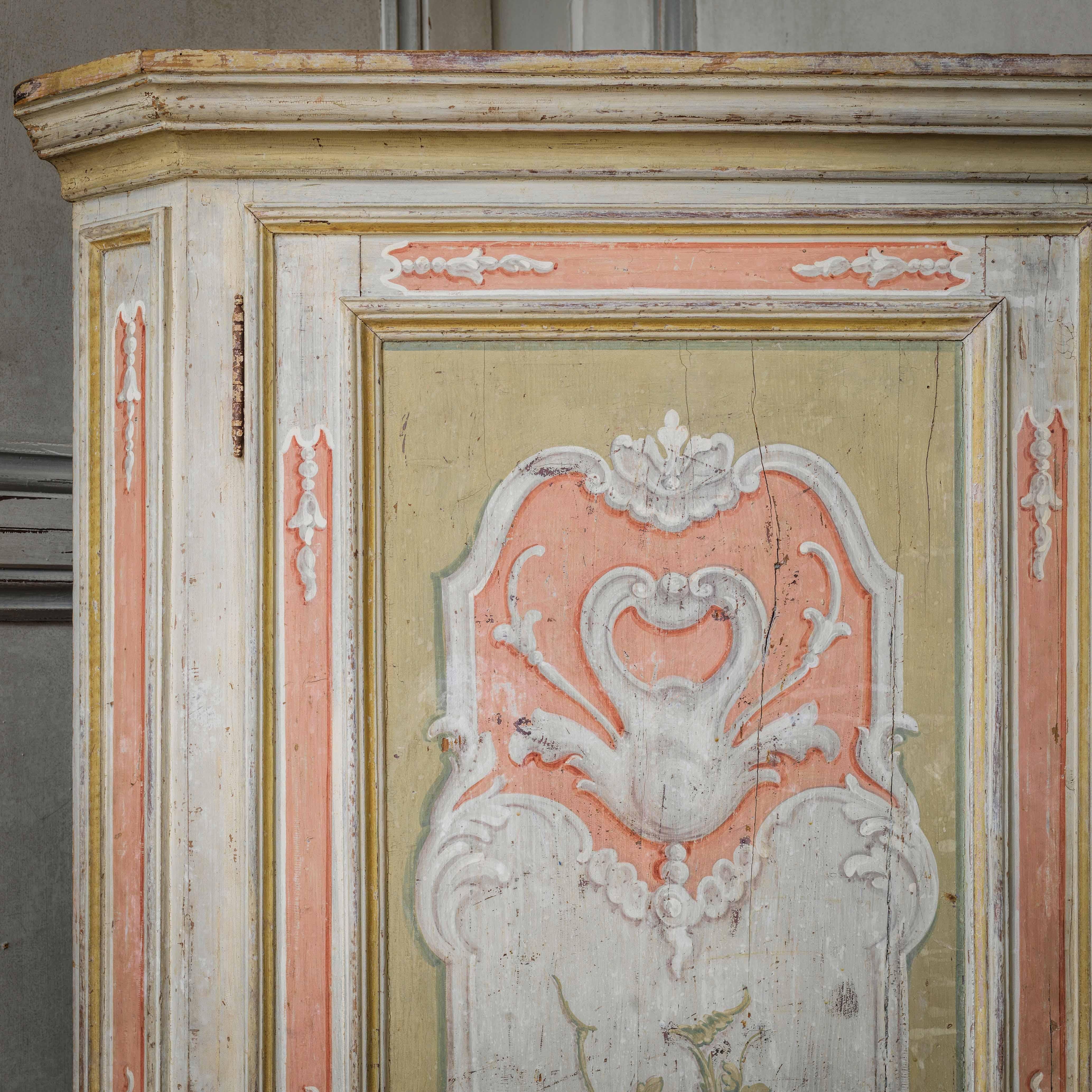 Wood Pair of 19th Century Venetian Hand Painted Painted Corner Cabinets