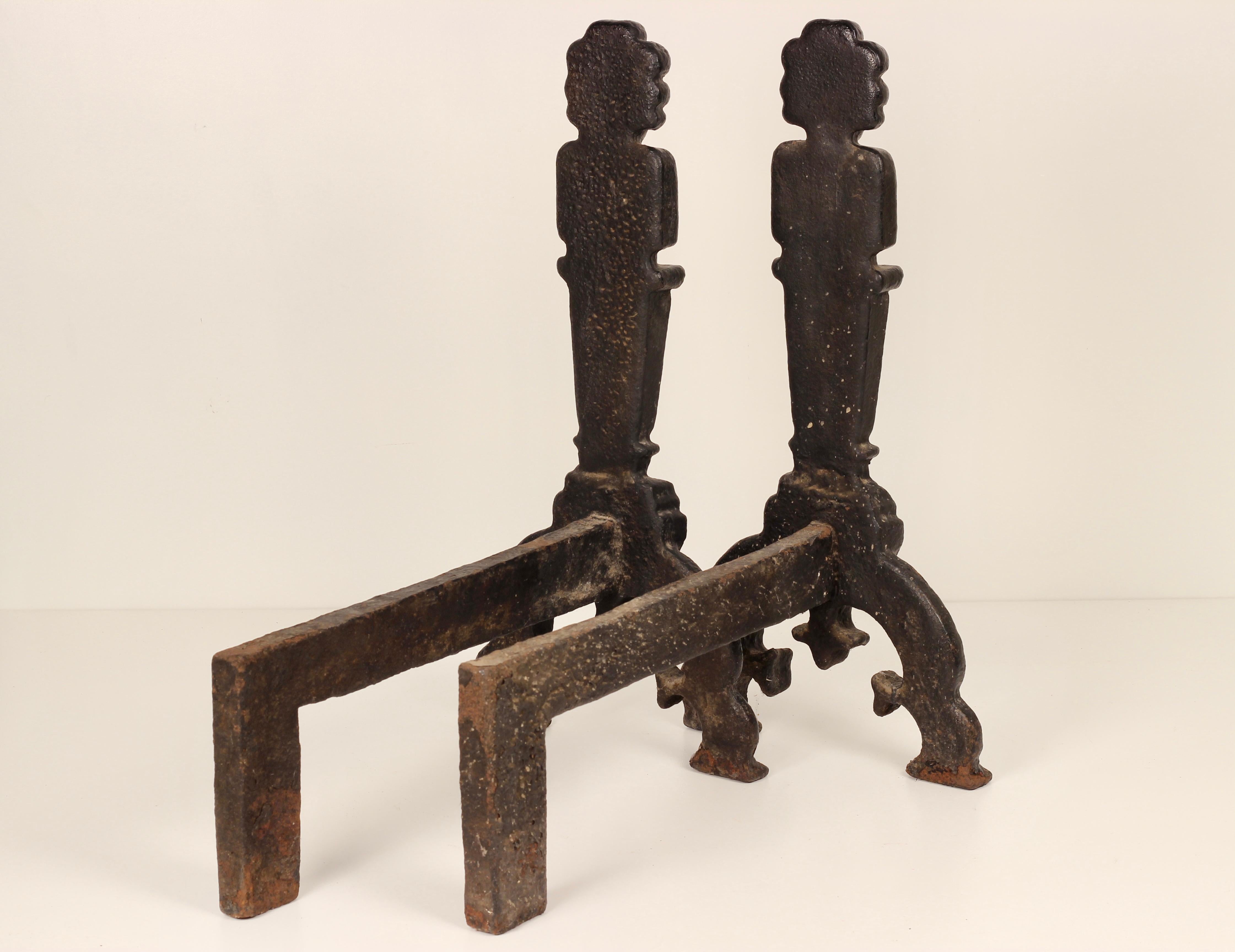 Gothic Revival Pair of 19th Century Victorian Gothic Iron Fire Dogs or Andirons For Sale