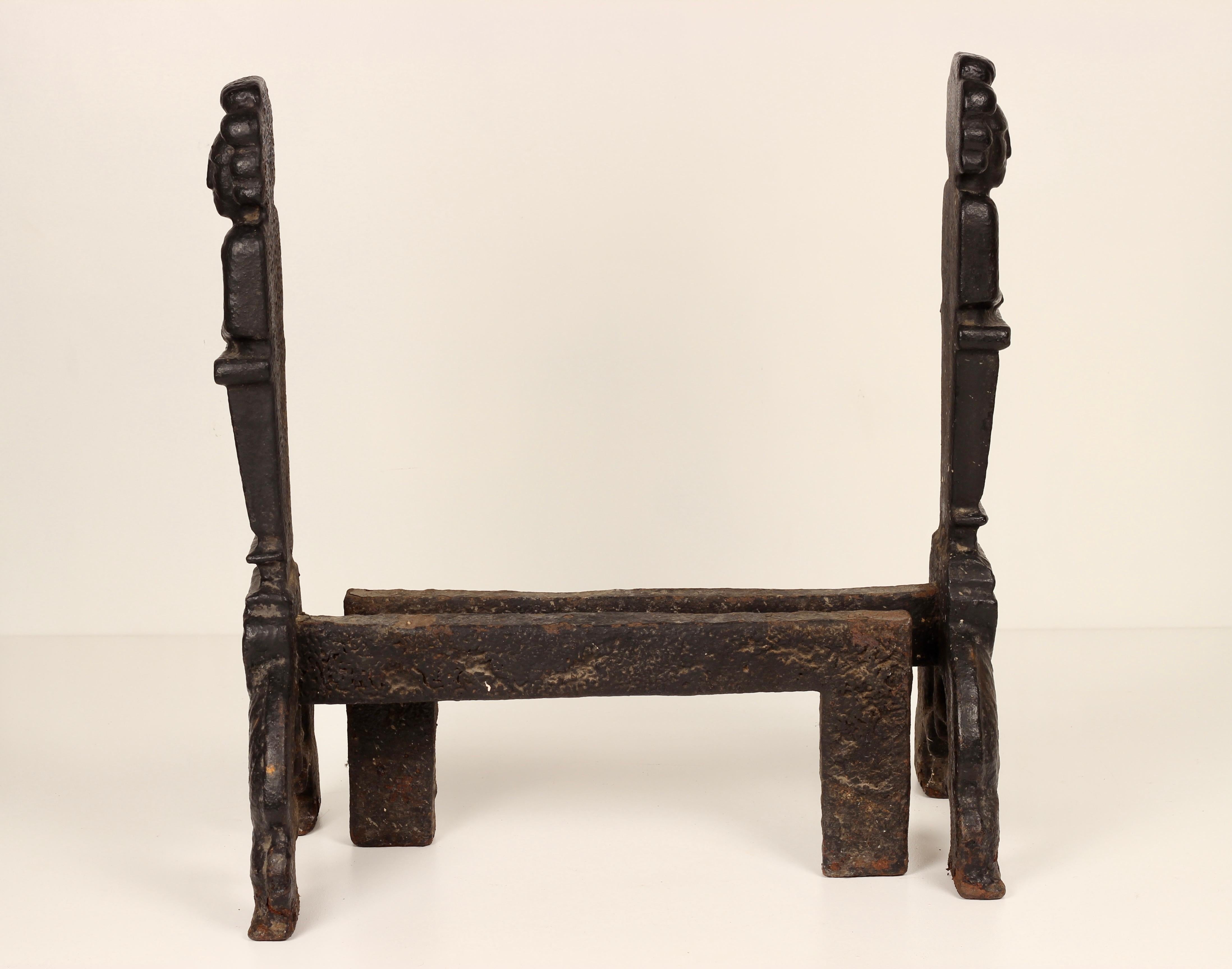Mid-19th Century Pair of 19th Century Victorian Gothic Iron Fire Dogs or Andirons For Sale