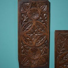 A Pair of 19th Century Victorian Hand Carved Floral Oak Panels