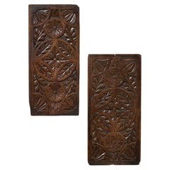 A Pair of 19th Century Victorian Hand Carved Floral Oak Panels