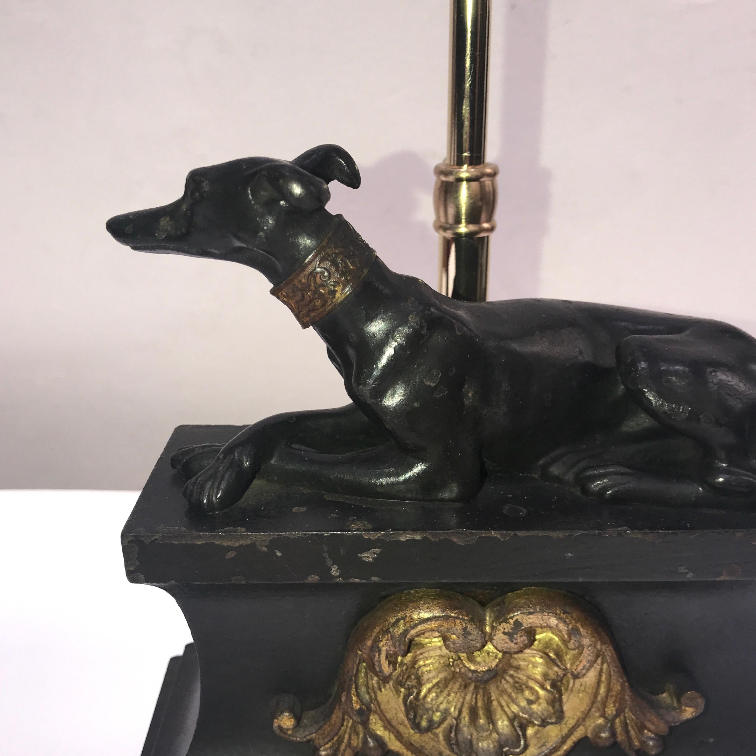 French Pair of 19th Century Empire Cast Iron Greyhound Dog Statues Made into Lamps For Sale