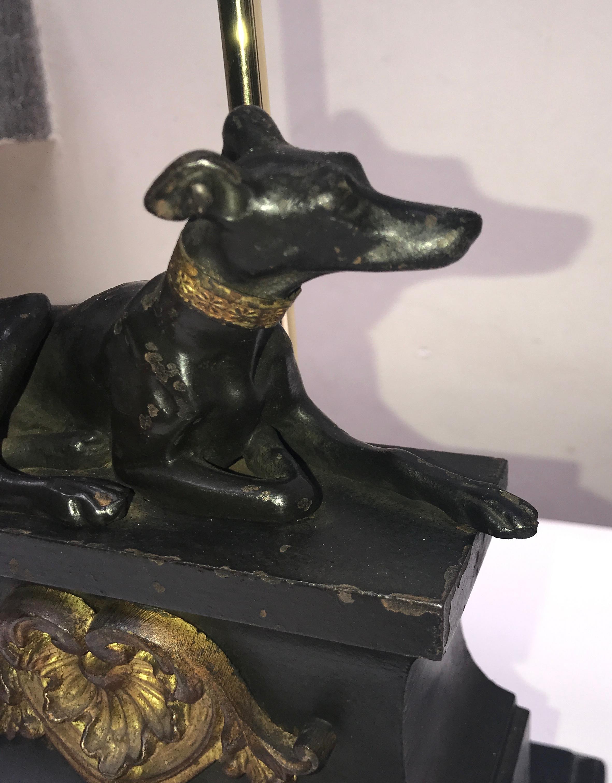 Pair of 19th Century Empire Cast Iron Greyhound Dog Statues Made into Lamps In Good Condition For Sale In Antwerp, BE