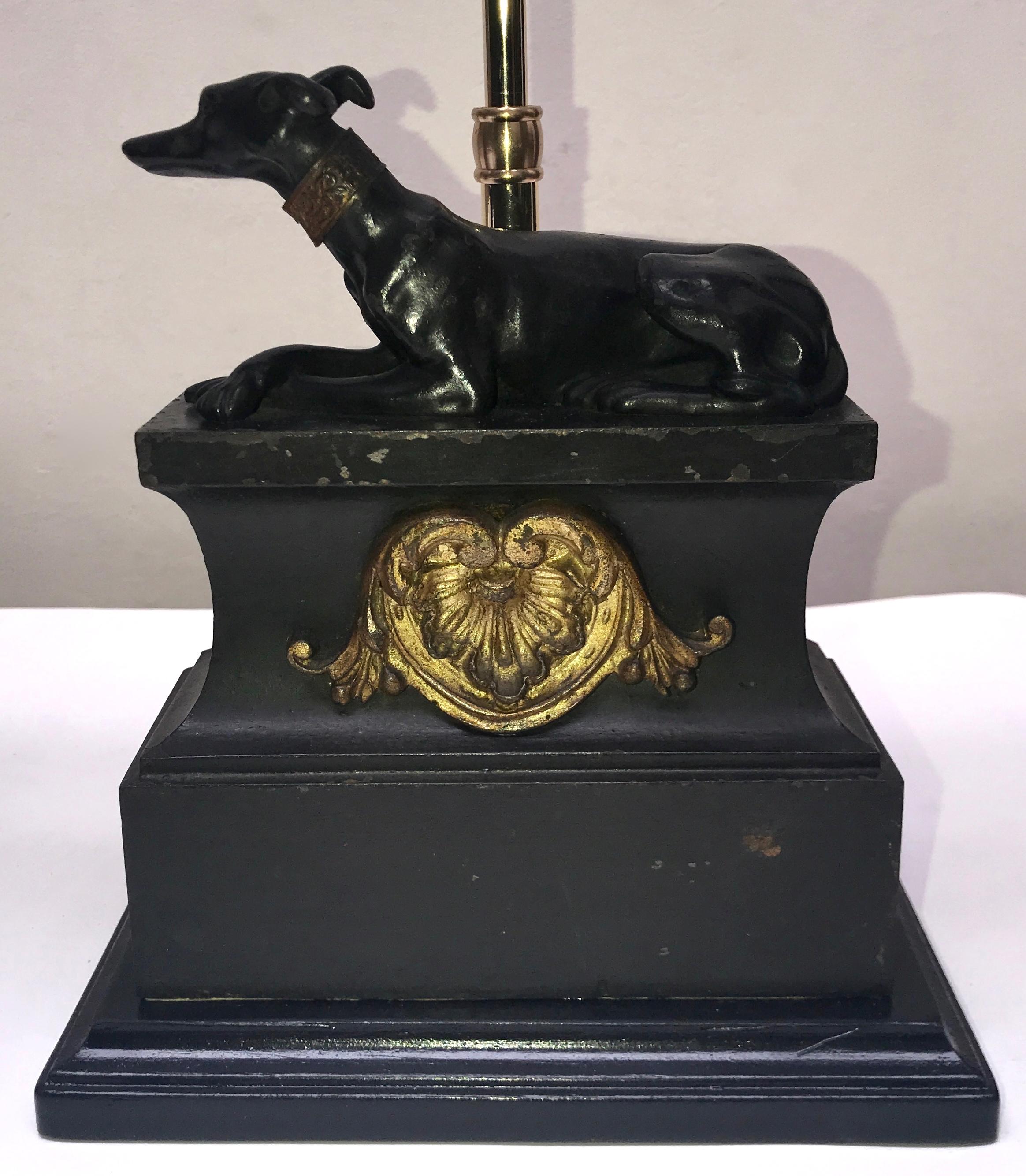 Pair of 19th Century Empire Cast Iron Greyhound Dog Statues Made into Lamps For Sale 1