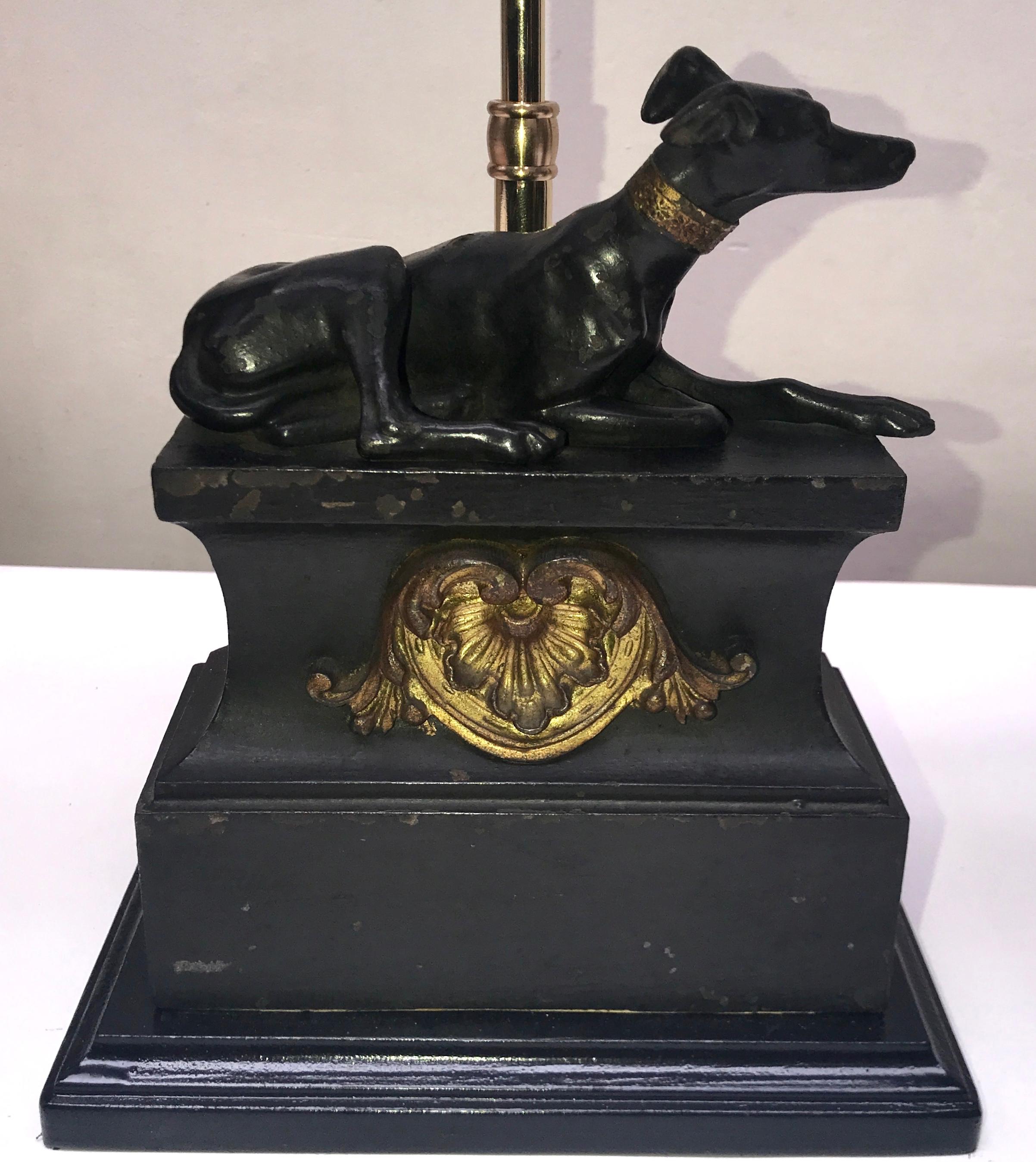 Pair of 19th Century Empire Cast Iron Greyhound Dog Statues Made into Lamps For Sale 2