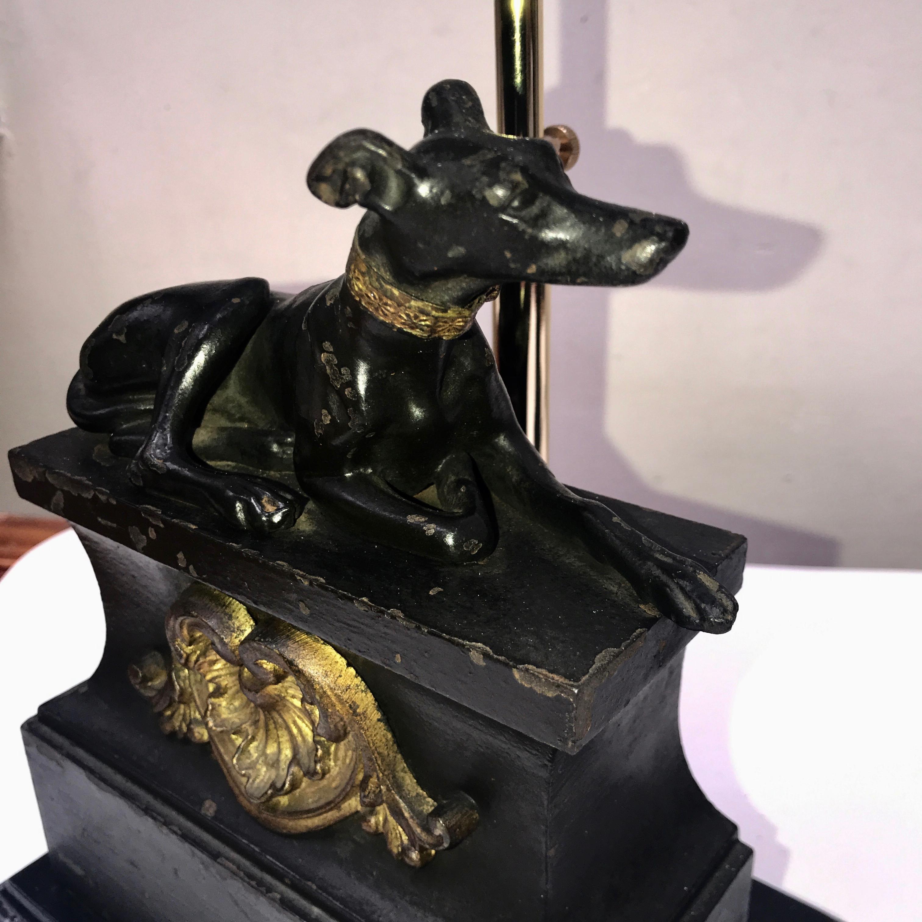 Pair of 19th Century Empire Cast Iron Greyhound Dog Statues Made into Lamps For Sale 3