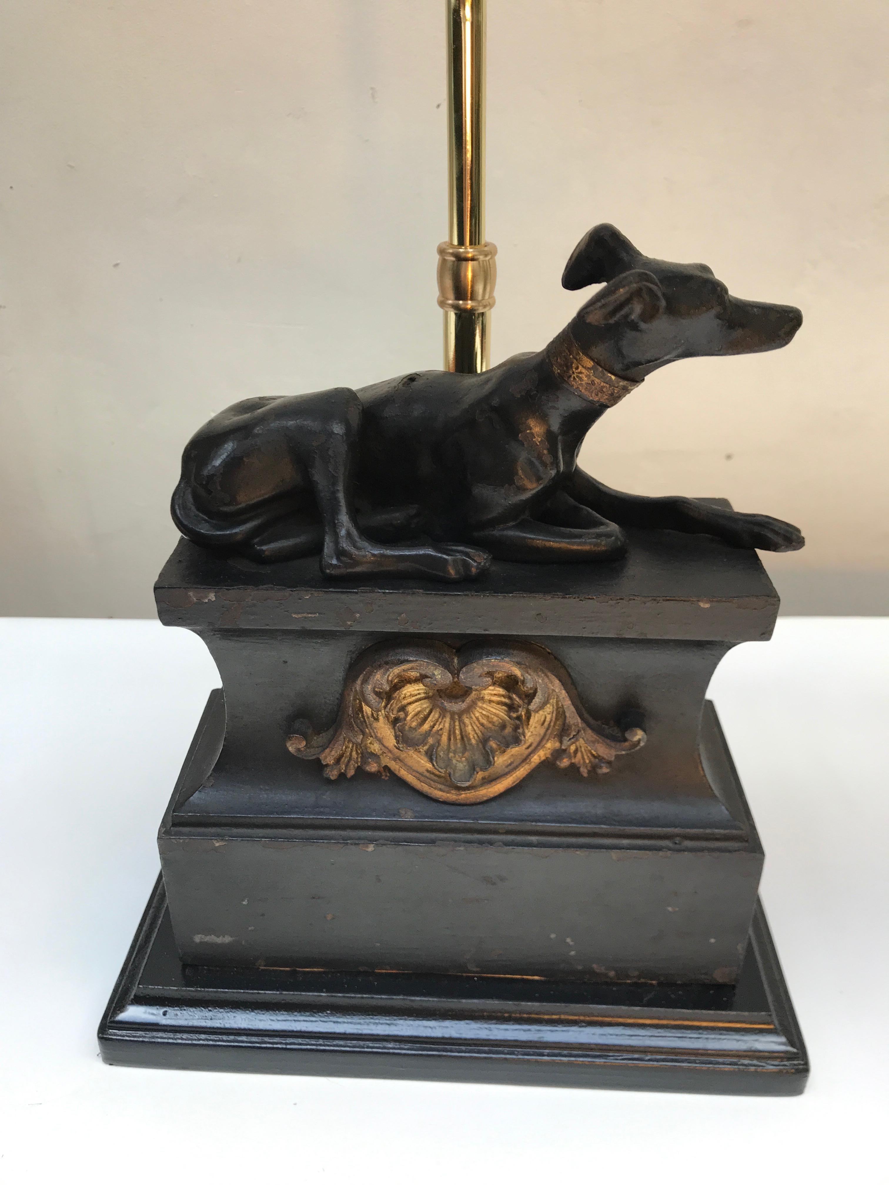 Pair of 19th Century Empire Cast Iron Greyhound Dog Statues Made into Lamps For Sale 4