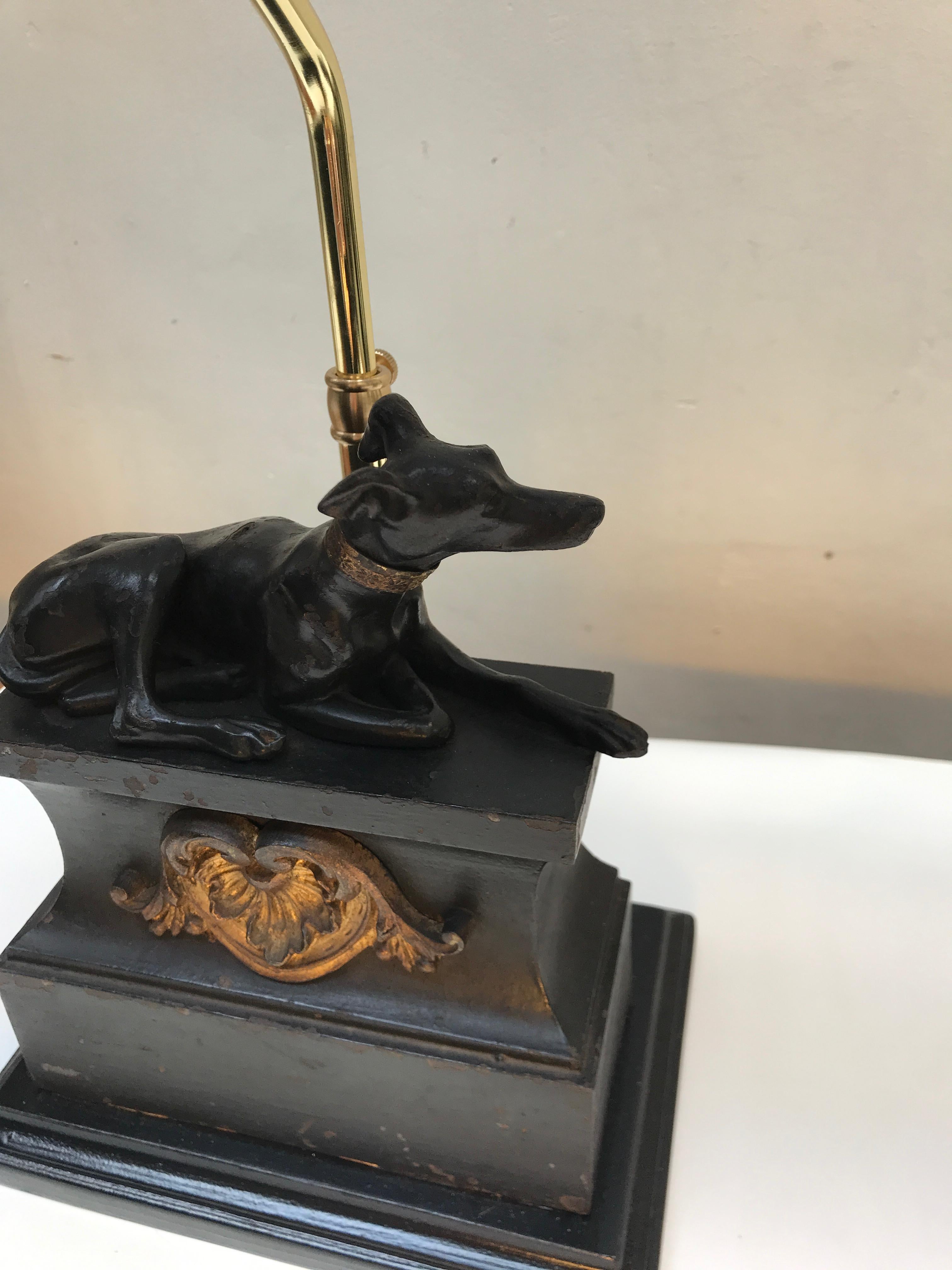 Pair of 19th Century Empire Cast Iron Greyhound Dog Statues Made into Lamps For Sale 5