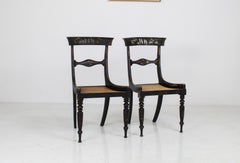 A Pair of 19thC Antique Ebonised Chinoiserie Occasional Chairs with Cane Seats