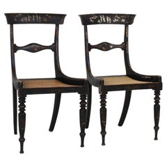 A Pair of 19thC Antique Ebonised Chinoiserie Occasional Chairs with Cane Seats 