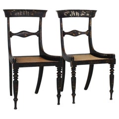 A Pair of 19thC Antique Ebonised Chinoiserie Occasional Chairs with Cane Seats