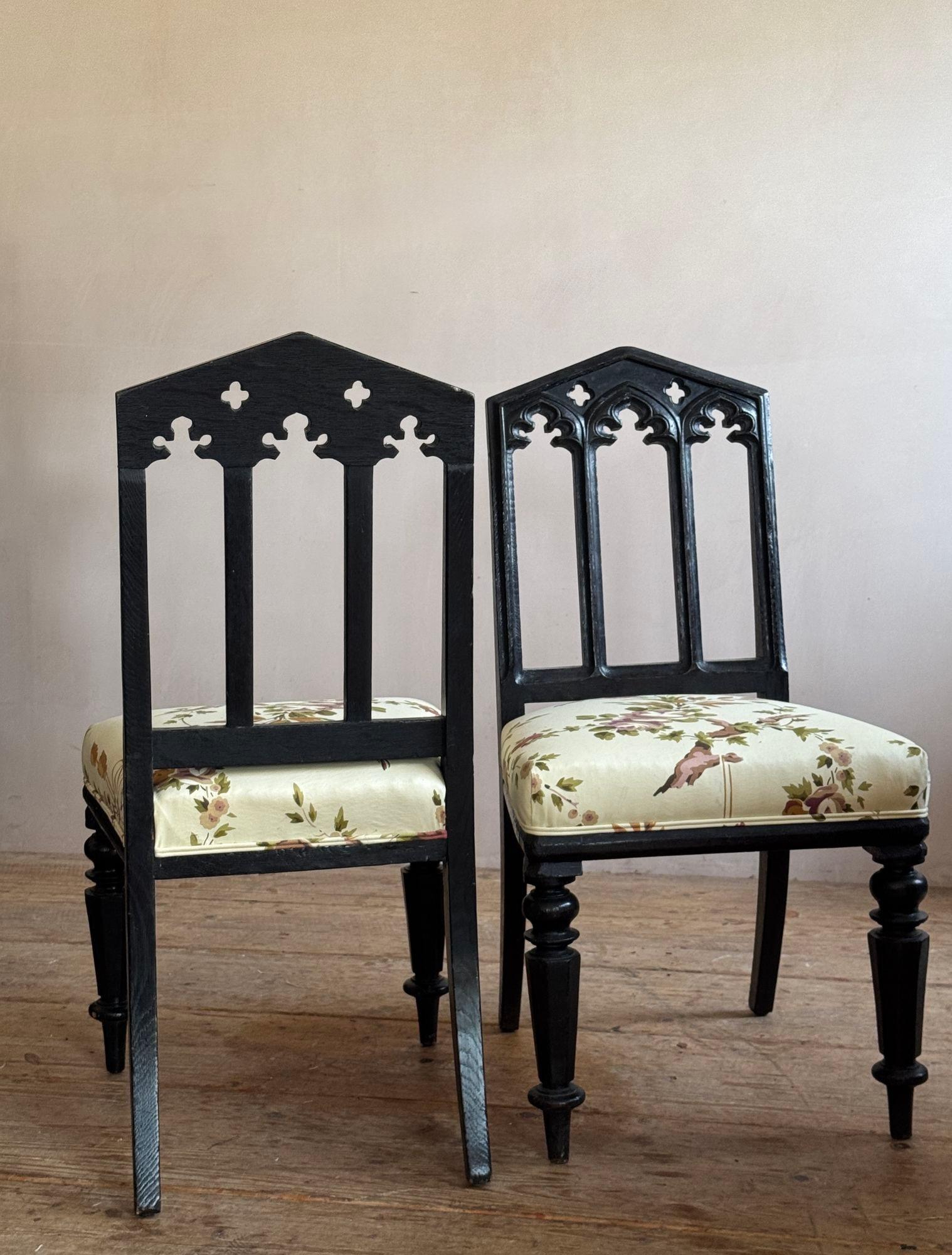 A pair of 19thC ebonised oak gothic revival chairs 5