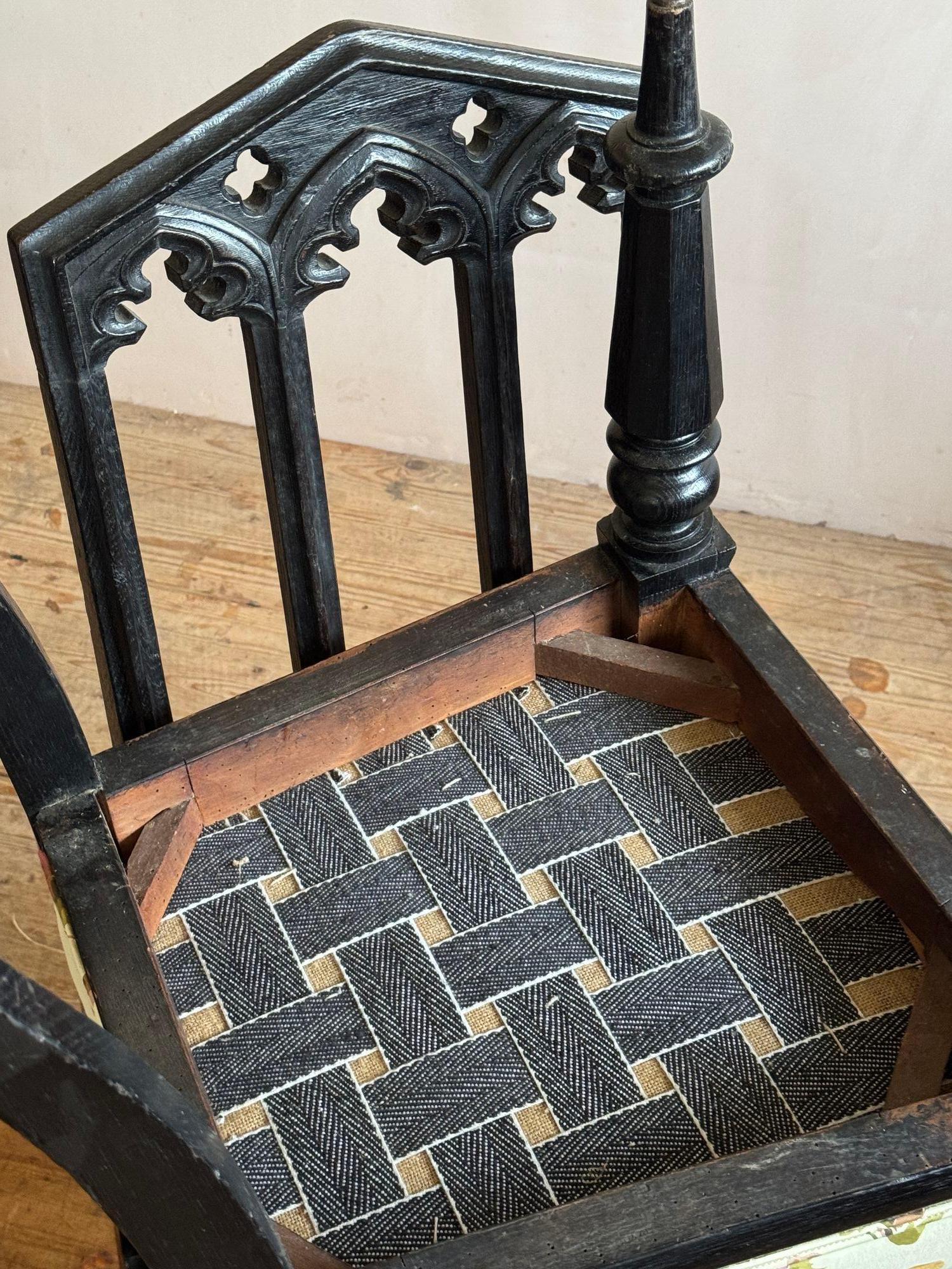 A pair of 19thC ebonised oak gothic revival chairs 2