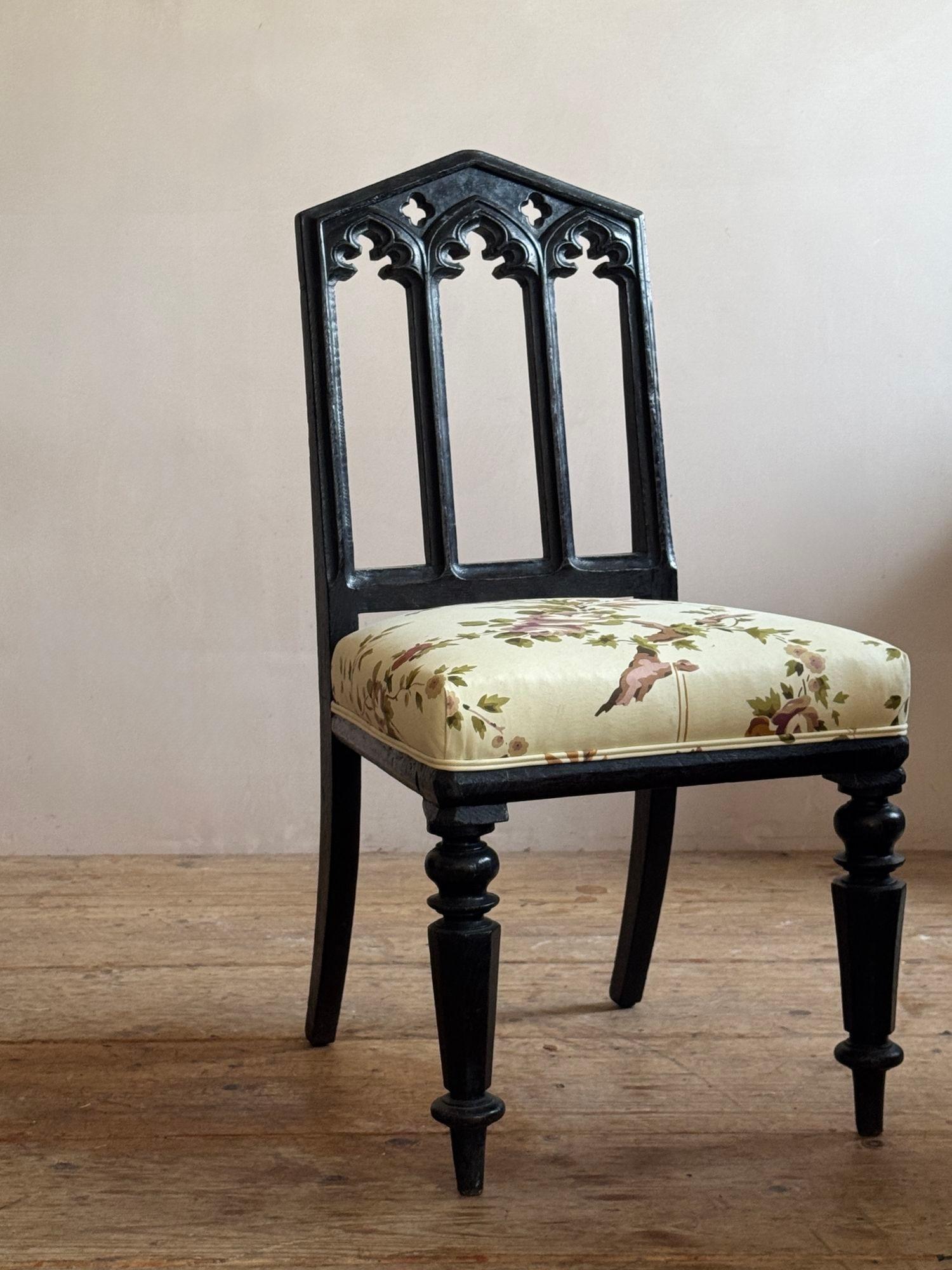 A pair of 19thC ebonised oak gothic revival chairs 4