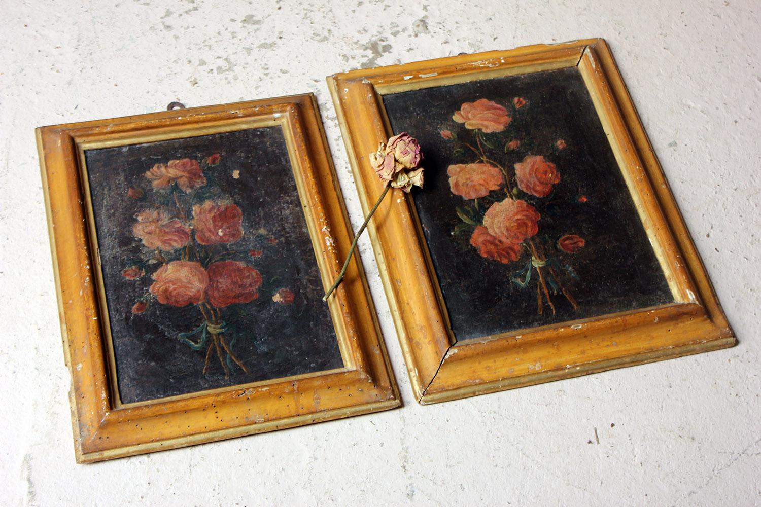 Pair of 19th Century Italian School Oil & Tempura on Canvas Studies of Roses 7