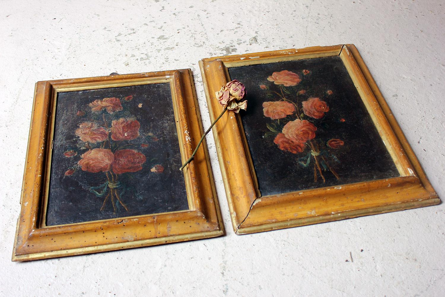 Pair of 19th Century Italian School Oil & Tempura on Canvas Studies of Roses 9