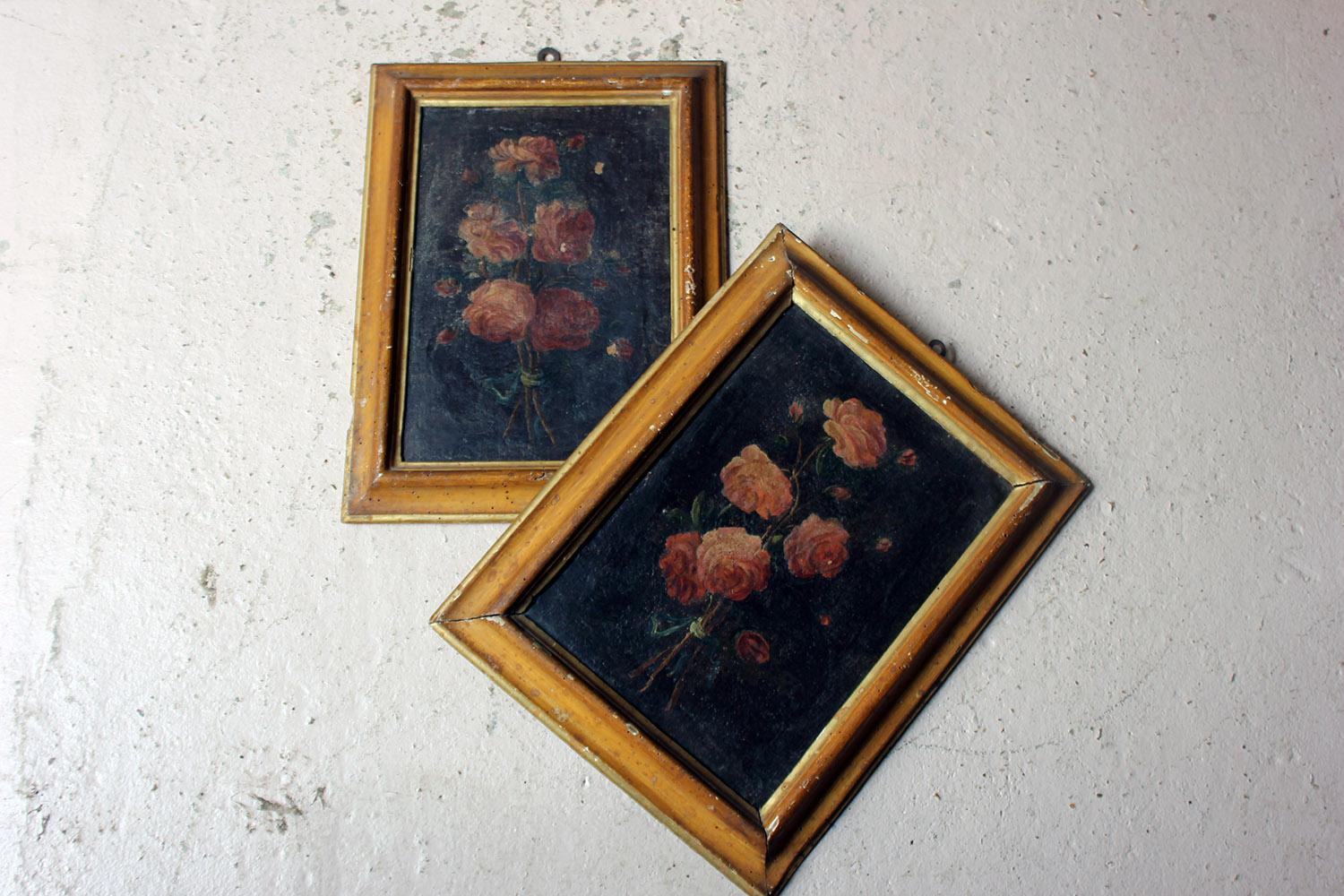 Pair of 19th Century Italian School Oil & Tempura on Canvas Studies of Roses 10