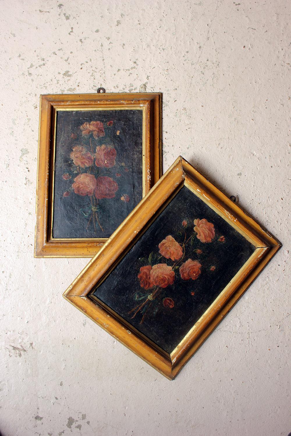 Pair of 19th Century Italian School Oil & Tempura on Canvas Studies of Roses 11