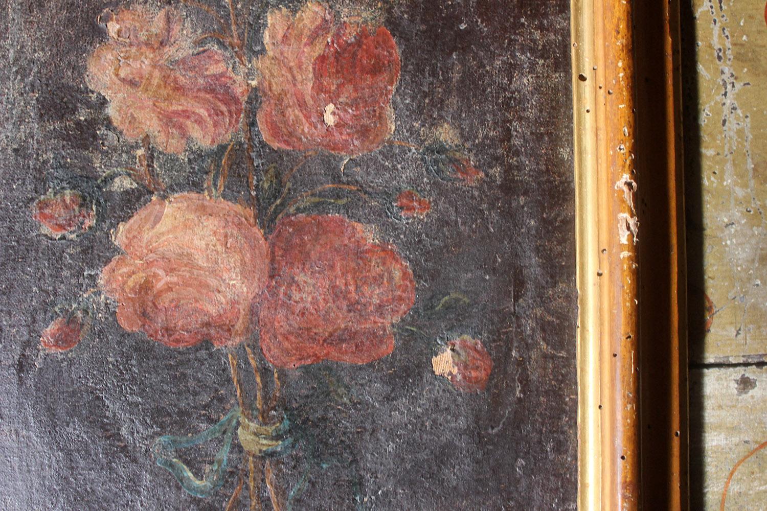 Pair of 19th Century Italian School Oil & Tempura on Canvas Studies of Roses 1