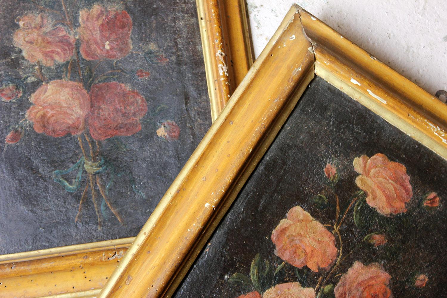 Pair of 19th Century Italian School Oil & Tempura on Canvas Studies of Roses 2