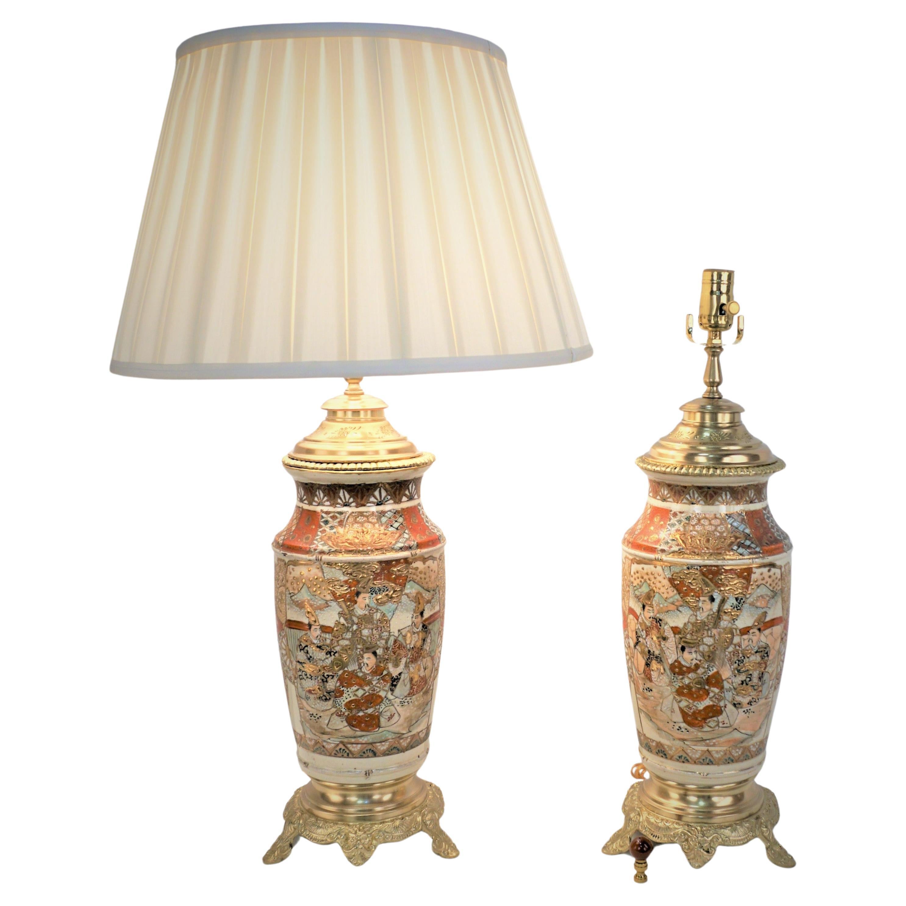 A Pair of 19ths Century Japanese Satsuma Lamps 