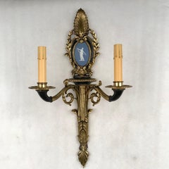 Pair of 1st Empire Style Wall Sconces Set with  Blue Jasper Panels
