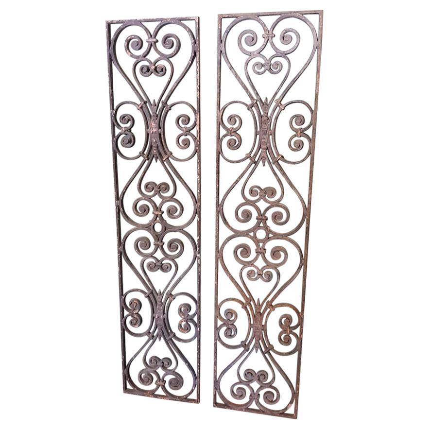 Pair of 2 Identical Old French Cast Iron Door Grilles