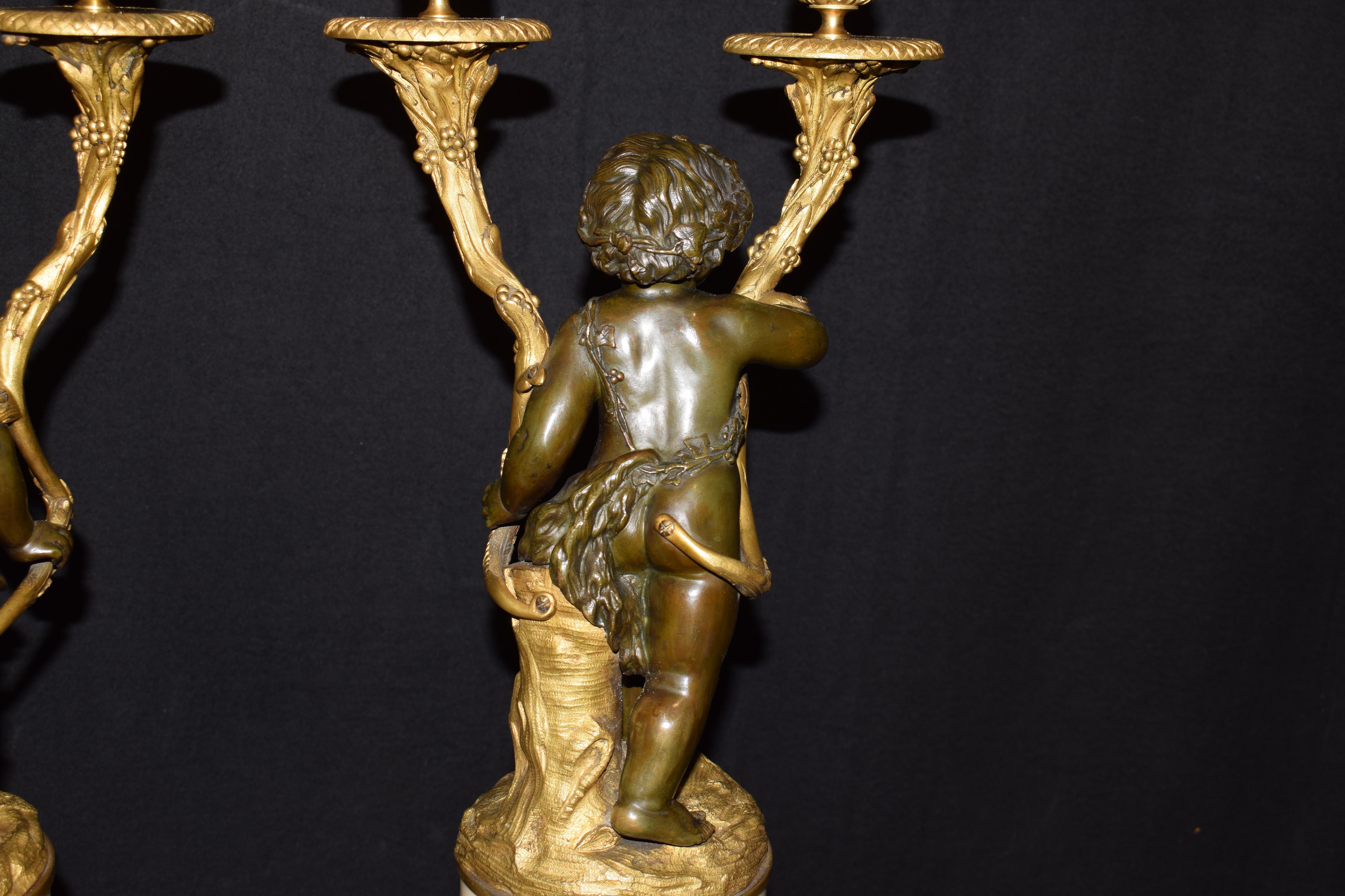 Pair of 2 Light Candelabra with Children For Sale 3