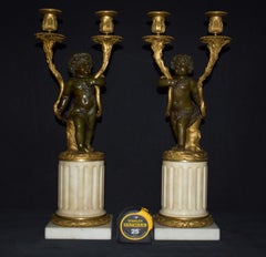 Pair of 2 Light Candelabra with Children