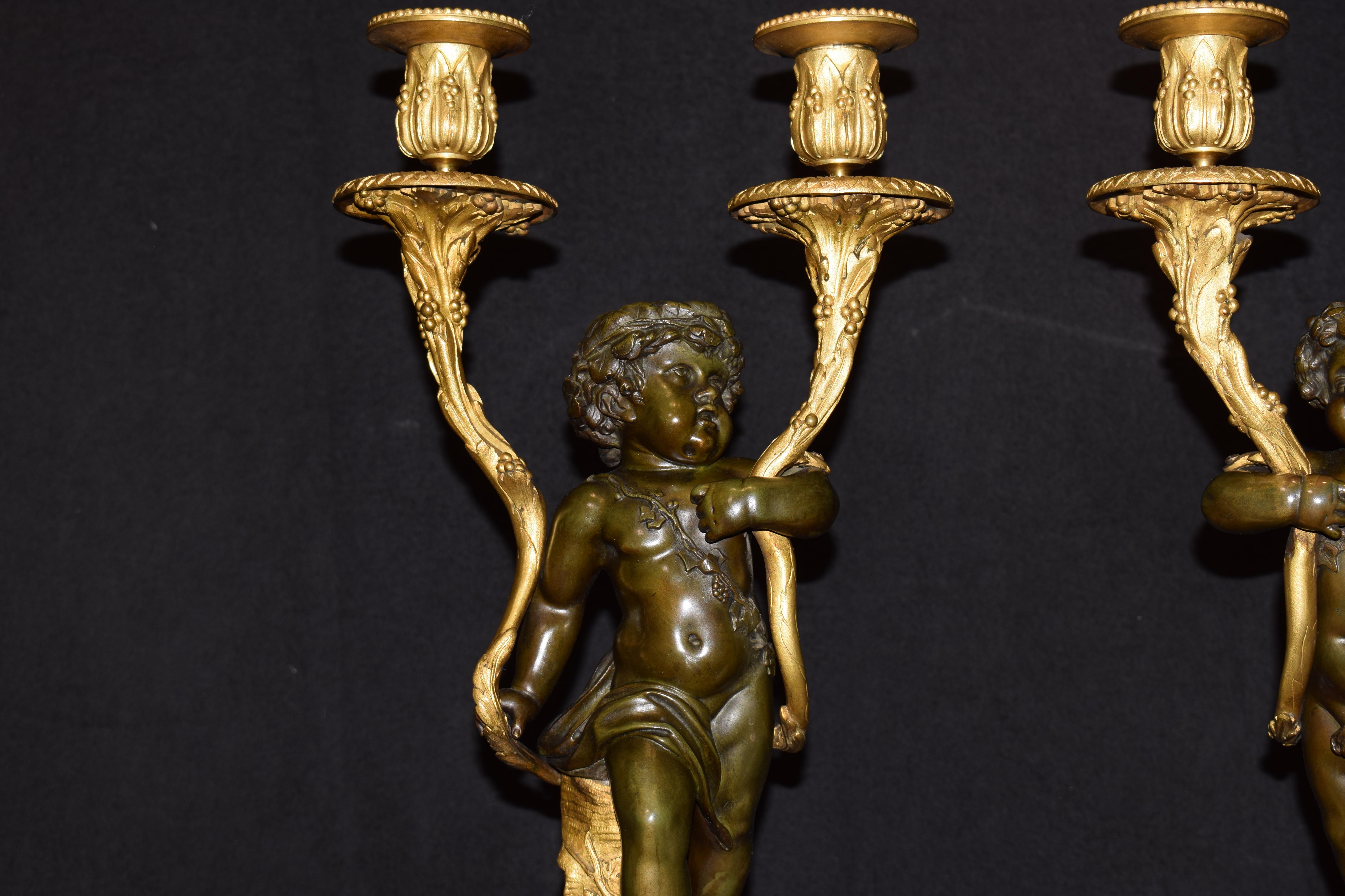 Louis XVI Pair of 2 Light Candelabra with Children For Sale