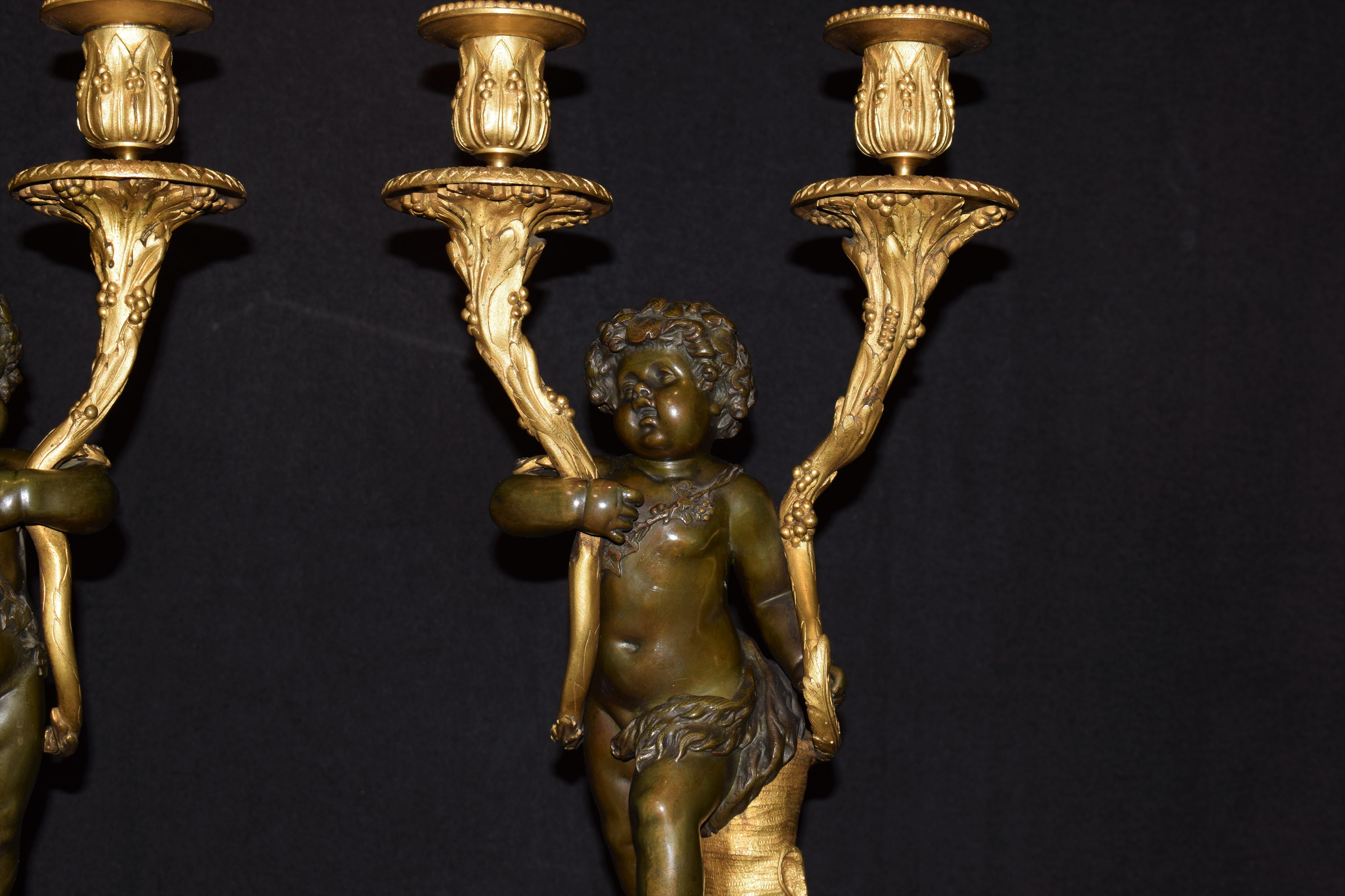 French Pair of 2 Light Candelabra with Children For Sale