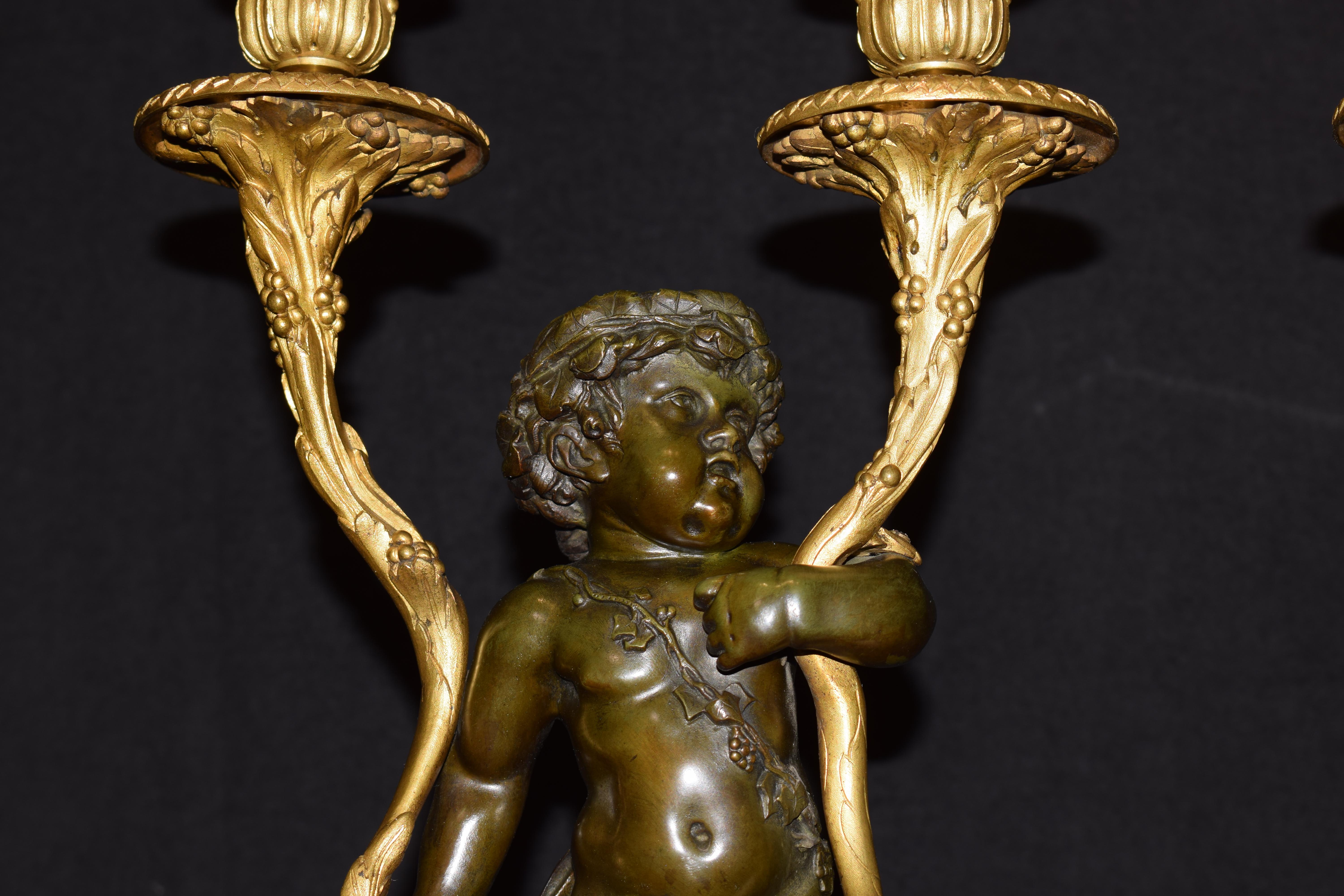 20th Century Pair of 2 Light Candelabra with Children For Sale