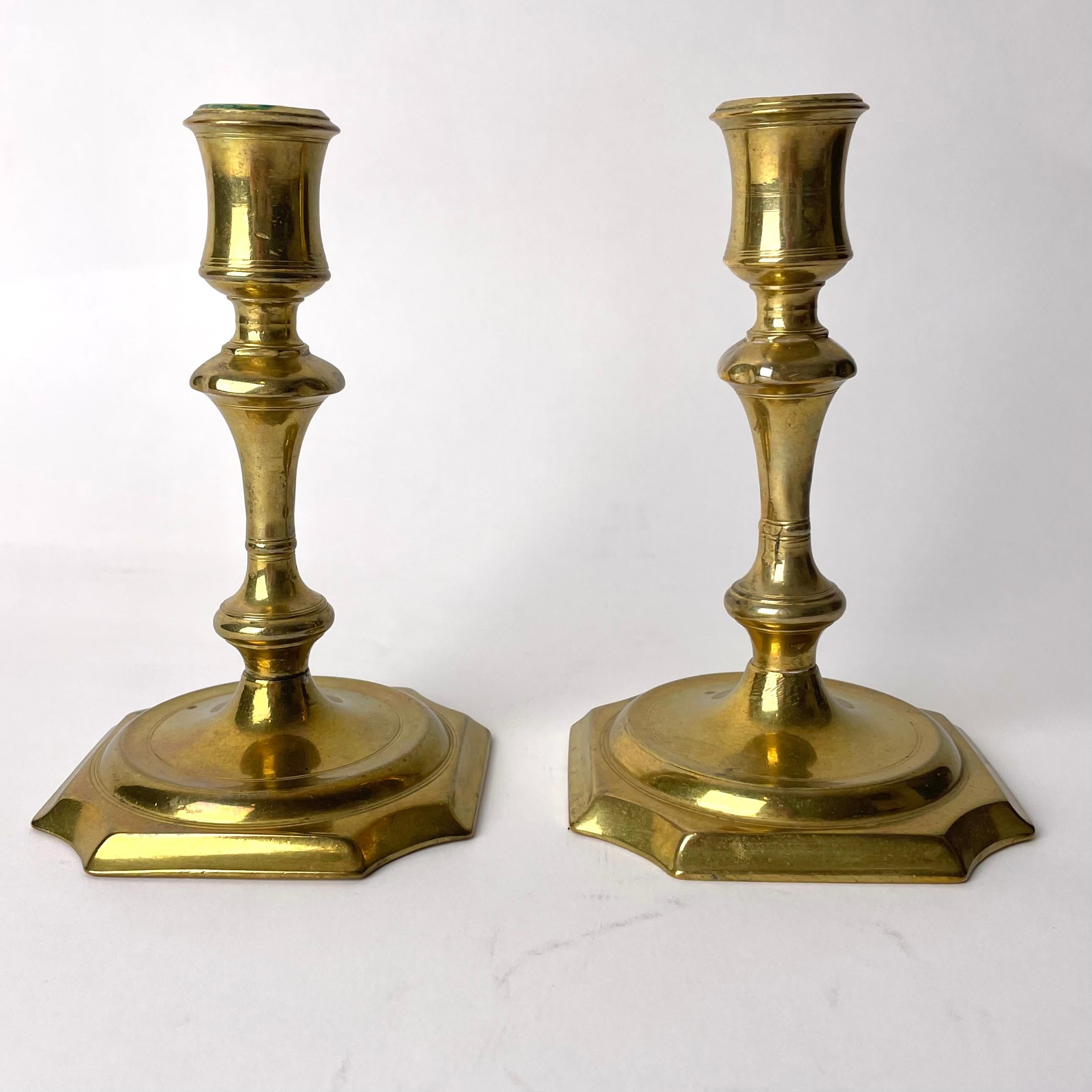 Swedish A Pair of 2 Lovely Brass Candlesticks, Late Baroque, Early 18th Century For Sale