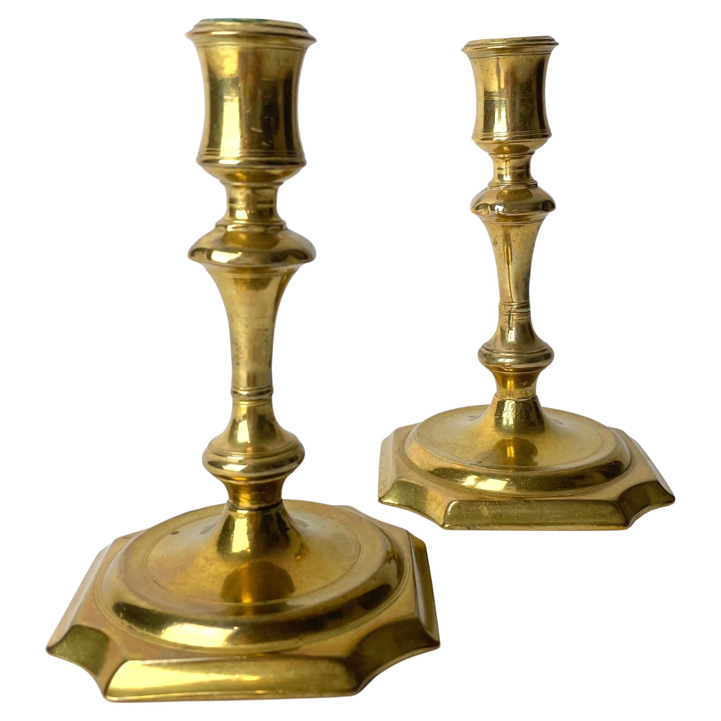 A Pair of 2 Lovely Brass Candlesticks, Late Baroque, Early 18th Century For Sale