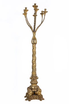 A Pair of 20th. C. American Caldwell Gilt Bronze 7-Arm Torchieres w/ Lion Feet